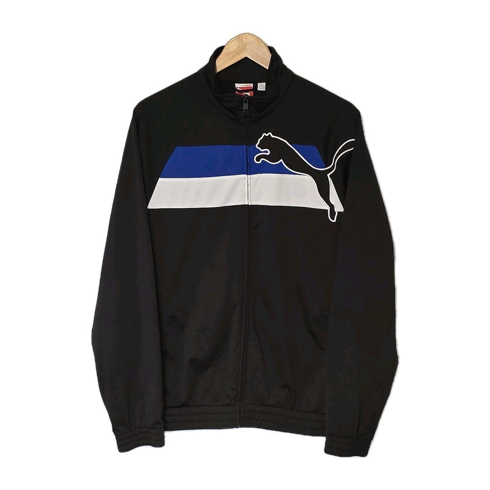 Puma Cat Logo Black, Blue & White Full Zip Front Track Jacket Men's Size Medium